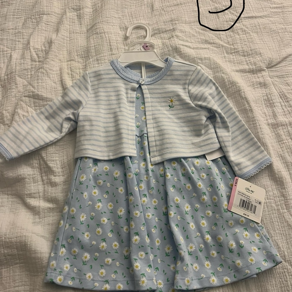 Little Me Blue and White Floral Baby Dress Set